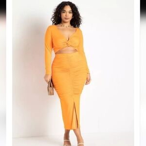 Eloquii Women's Bright Orange Midi Skirt NWT 18/20